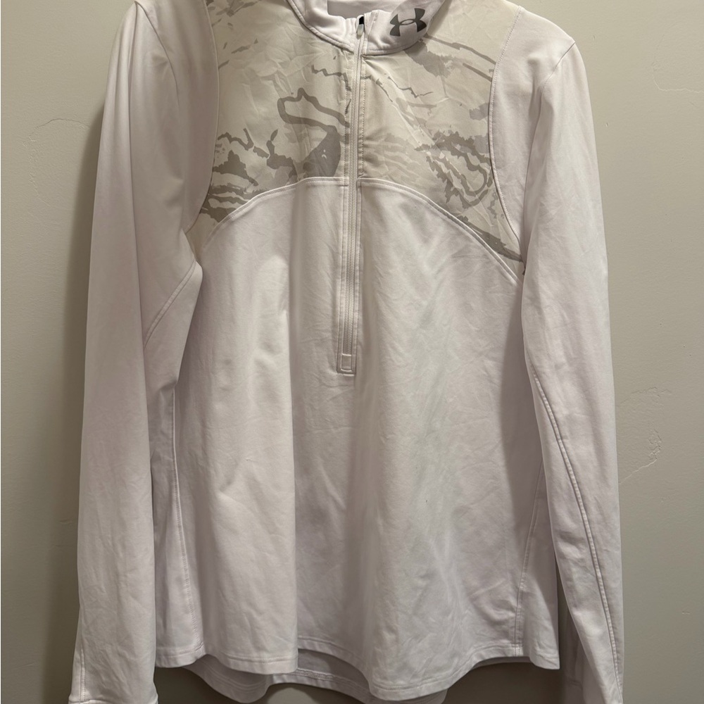 Under Armour White Long Sleeve Quarter-Zip Hoodie with Light Gray Camo Yoke